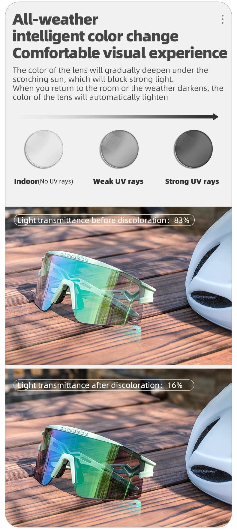 ROCKBROS New Cycling Glasses Ultralight Photochromic Anti-Fog Cycling Sunglasses MTB Road Outdoor Sports UV Protection Goggles 