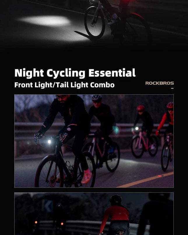 ROCKBROS Bike Light Waterproof Type-C Rechargeable Bicycle Headlight 200M Range Flashlight With Tail light Cycling Accessory