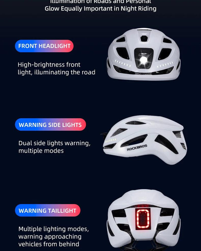 ROCKBROS Bicycle Light Helmet Type-C Charging Cycling Helmet Rechargeable Adjustable MTB Safely Mountain Road Scooter Helmet