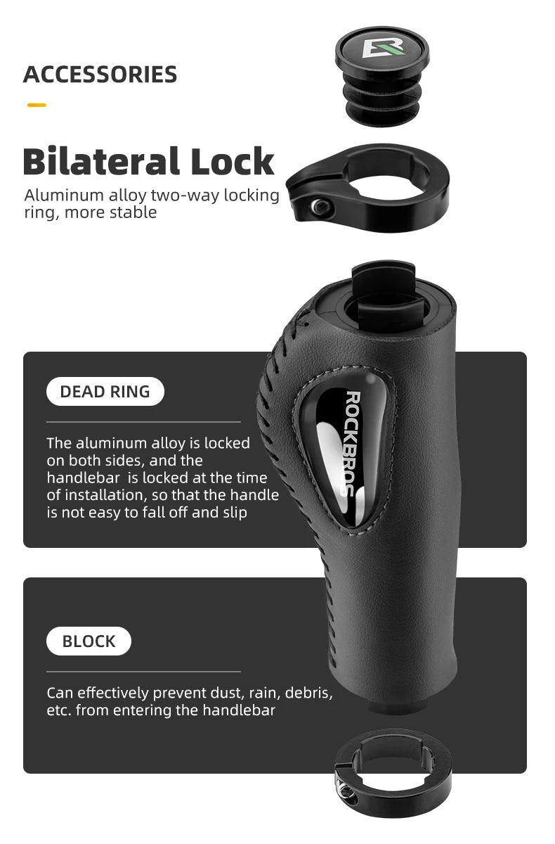 ROCKBROS Cycling Handlebar MTB Bicycle Grips Bike Double Lock Rubber Grips Anti-skid Shock-absorbing Soft Bike Accessories