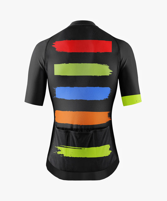 Men's Black Cycling Jersey with Fluorescent Speed Lines Tailored with Stretch Fit for Race-Inspired Silhouette – Back View