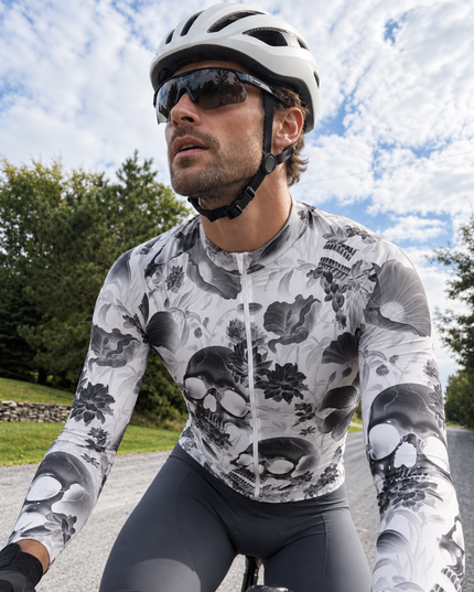 ROCKBROS Monochrome Gothic Floral Skull Long Sleeve Cycling Jersey