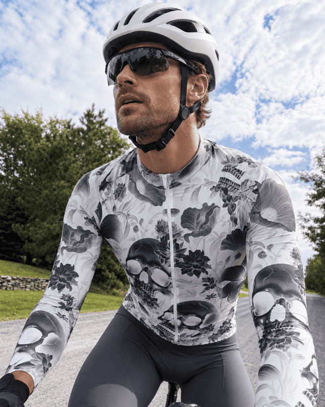 ROCKBROS Monochrome Gothic Floral Skull Long Sleeve Cycling Jersey