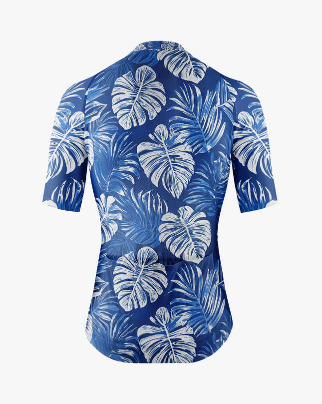 Men's Blue Monstera Print Cycling Jersey