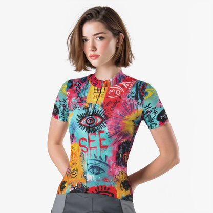 RockBros Women's Graffiti Eye Graphic Cycling Jersey