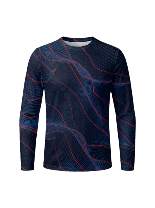 RockBros Men's Navy Topographic Wave Long Sleeve Jersey