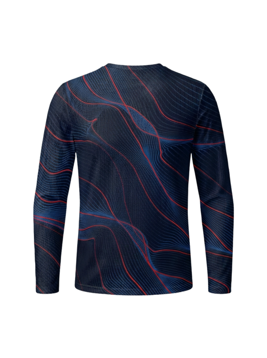 RockBros Men's Navy Topographic Wave Long Sleeve Jersey