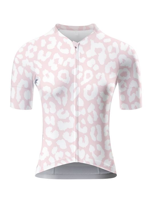 RockBros Women's "Wild Rose" Blush Leopard Print Cycling Jersey