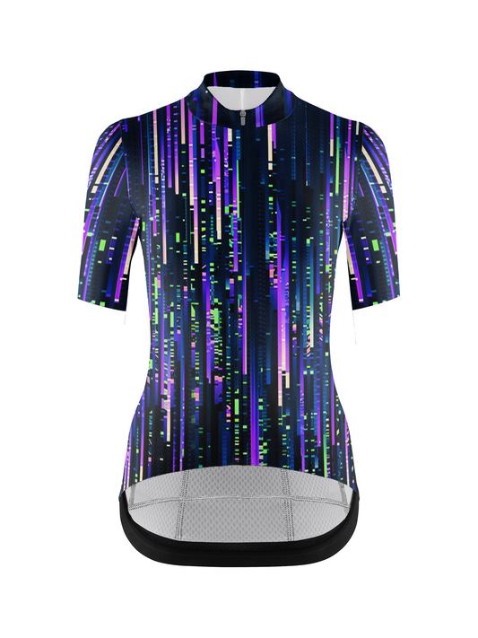 RockBros Men's Midnight Blue & Neon Glitch Digital Rain Cycling Jersey