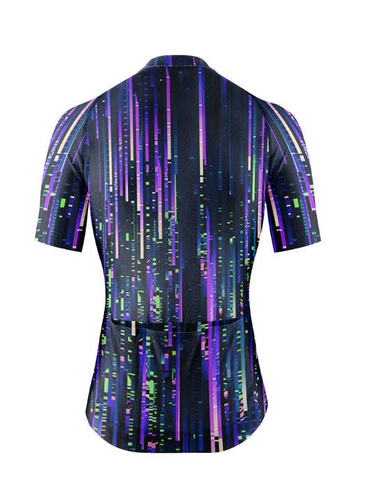 RockBros Men's Midnight Blue & Neon Glitch Digital Rain Cycling Jersey