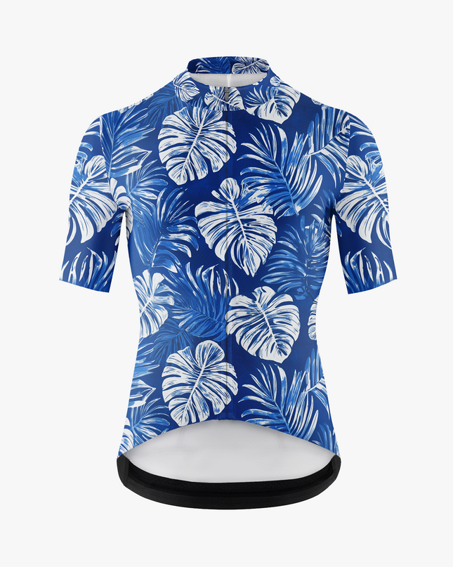 Men's Blue Monstera Print Cycling Jersey