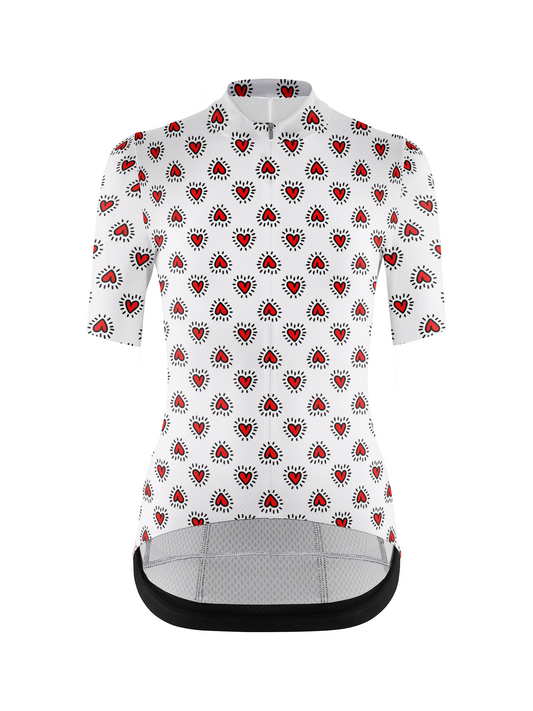 RockBros Women's White & Red Radiating Hearts Pop Art Cycling Jersey