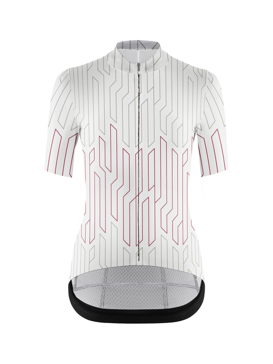 RockBros Women's White & Red Geometric Tech Circuit Cycling Jersey