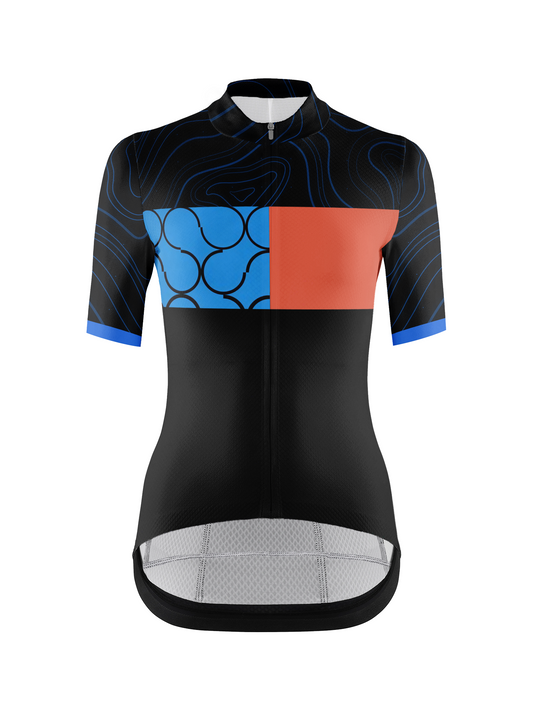 RockBros Men's Black, Blue & Orange Geometric Tech Block Cycling Jersey