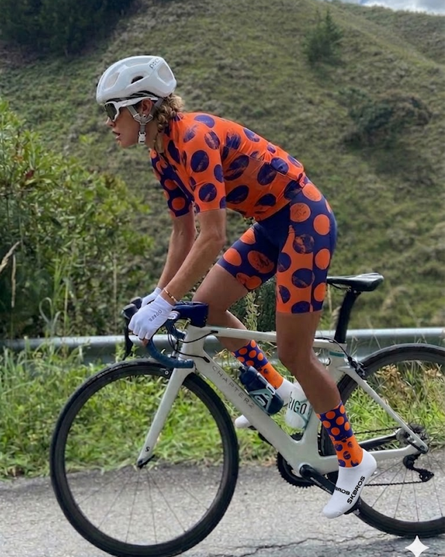 ROCKBROS Women's Bold Orange & Navy Distressed Polka Dot Cycling Set
