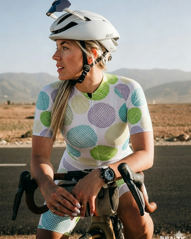 ROCKBROS Women's Colorful Mesh Polka Dot Print Short Sleeve Cycling Set