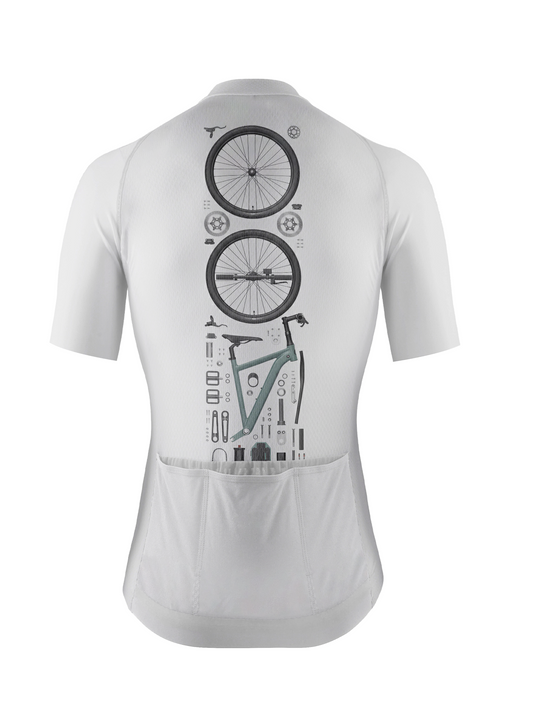 RockBros Men's Minimalist White Vintage Bicycle Blueprint Cycling Jersey