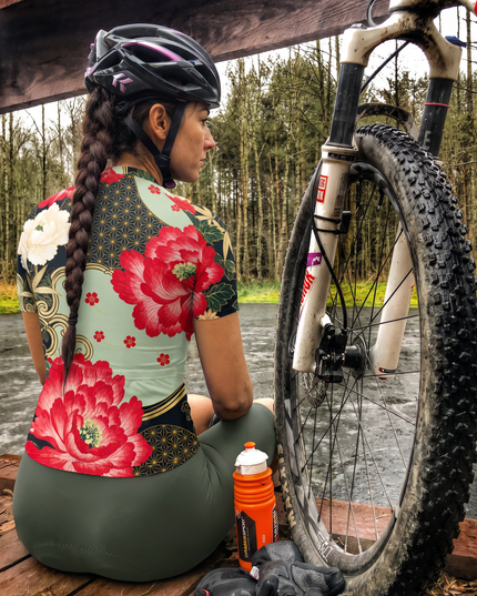 ROCKBROS Women's Traditional Peony Floral Graphic Ladies Cycling Jersey