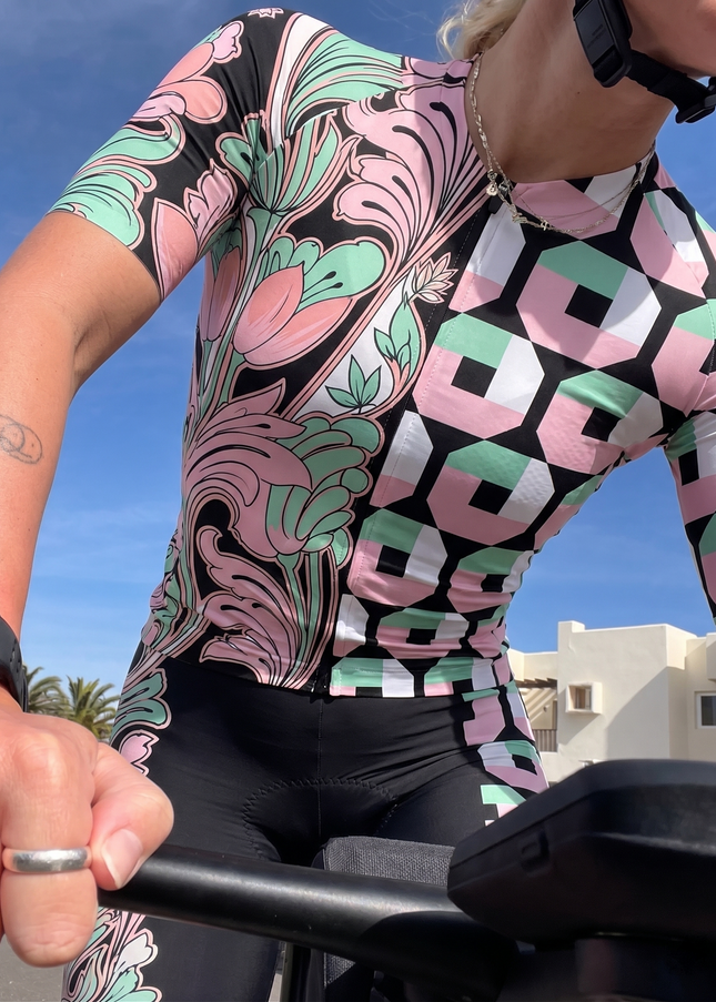 ROCKBROS Women's Pastel Nouveau Geometric Hybrid Pro Aero Cycling Jersey