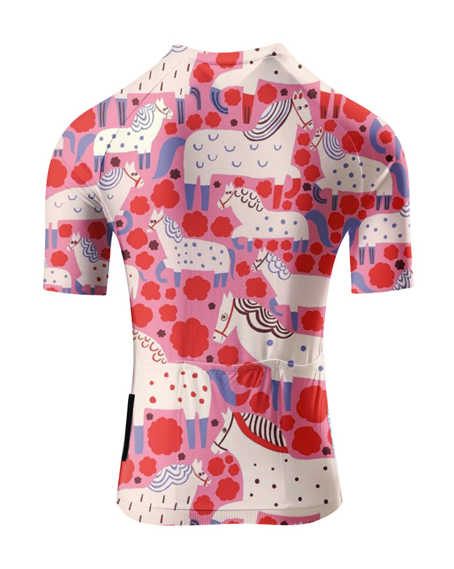 ROCKBROS Women's Whimsical Carousel Horse Pink Short Sleeve Cycling Jersey