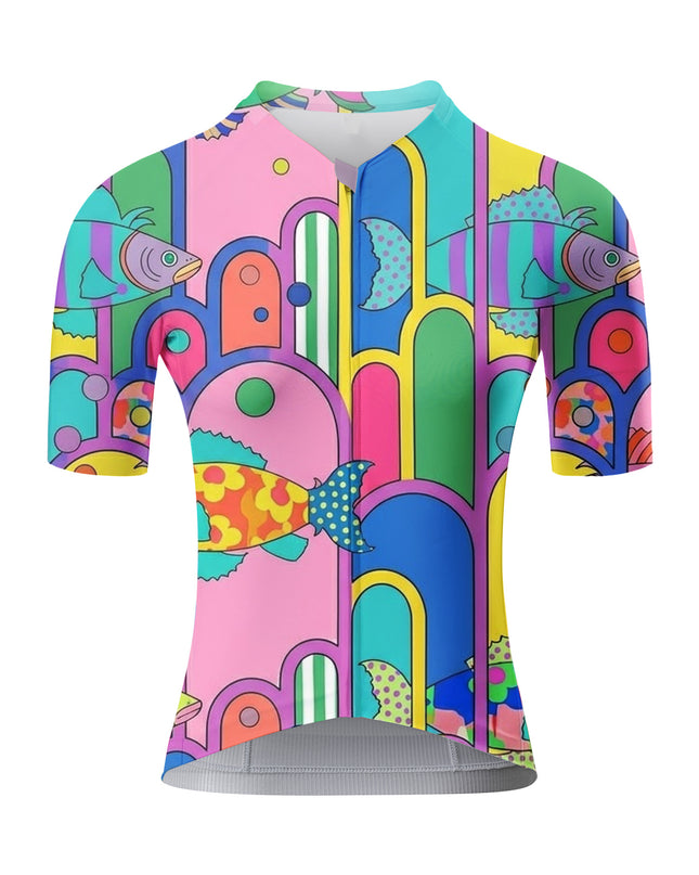 ROCKBROS Women's Geometric Tropical Fish Abstract Short Sleeve Cycling Jersey