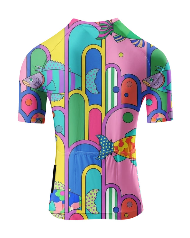 ROCKBROS Women's Geometric Tropical Fish Abstract Short Sleeve Cycling Jersey