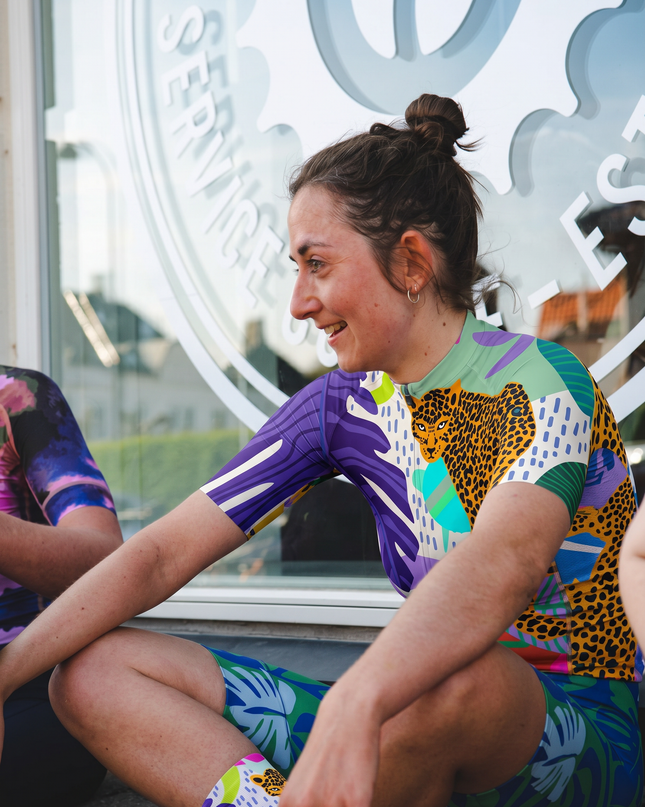ROCKBROS Women's Tropical Leopard Print Cycling Jersey