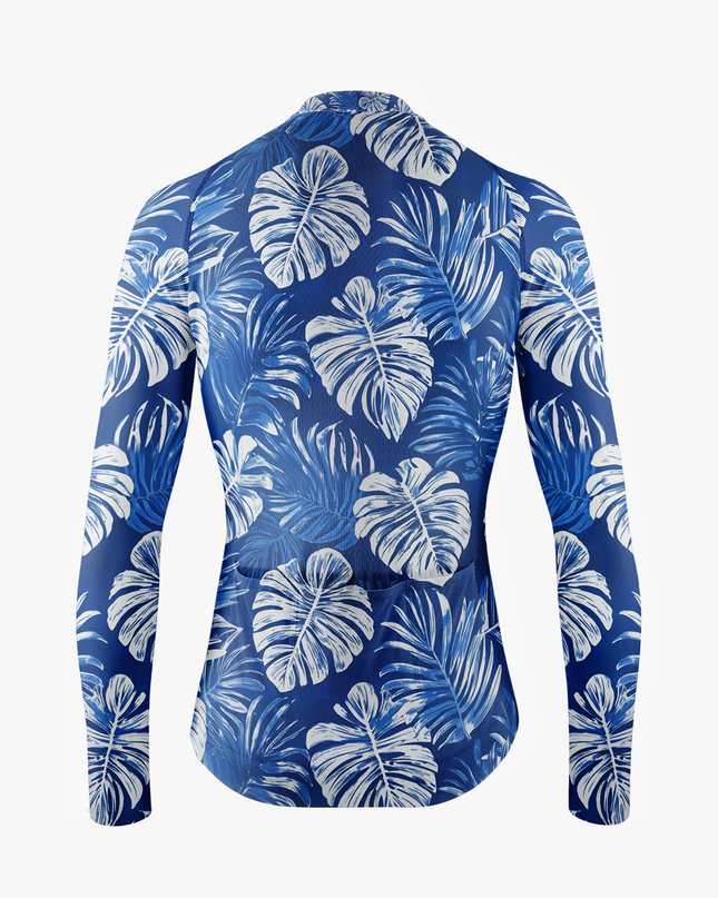 Men's Blue Monstera Print Cycling Jersey