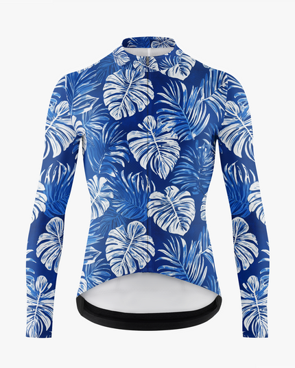 Men's Blue Monstera Print Cycling Jersey