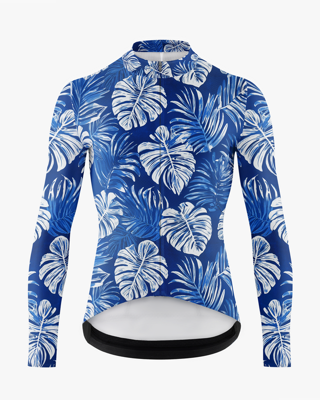 Men's Blue Monstera Print Cycling Jersey