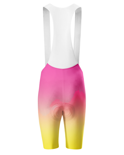 ROCKBROS Women's Pink To Yellow Gradient White Rib Strap Cycling Bib Shorts