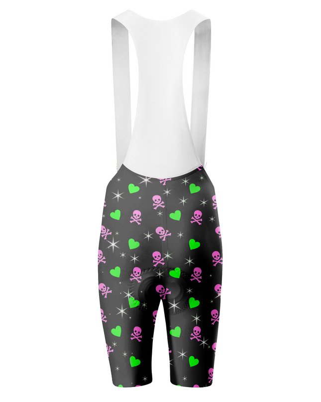 ROCKBROS Men's Black Base Pink Skull Green Heart White Rib Strap Cycling Bib Shorts