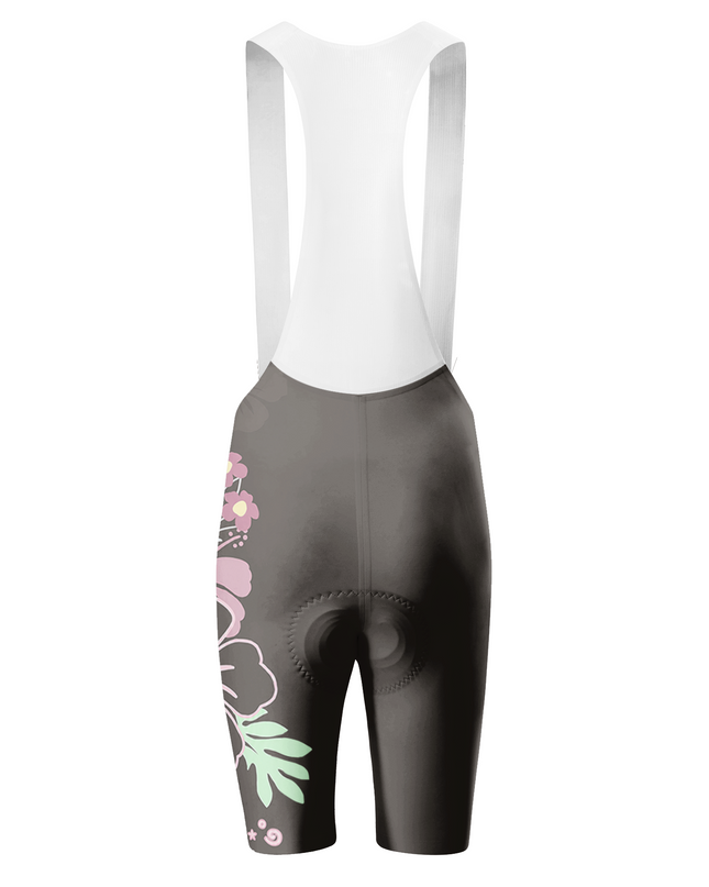 ROCKBROS Women's Dark Brown Side Pink Hibiscus White Strap Cycling Bib Shorts