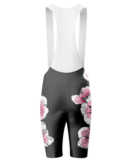 ROCKBROS Men's Black Base Pink Cherry Blossom White Rib Strap Cycling Bib Shorts