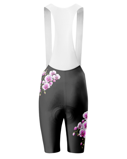 ROCKBROS Women's Black Pink Orchid Side Print White Strap Cycling Bib Shorts