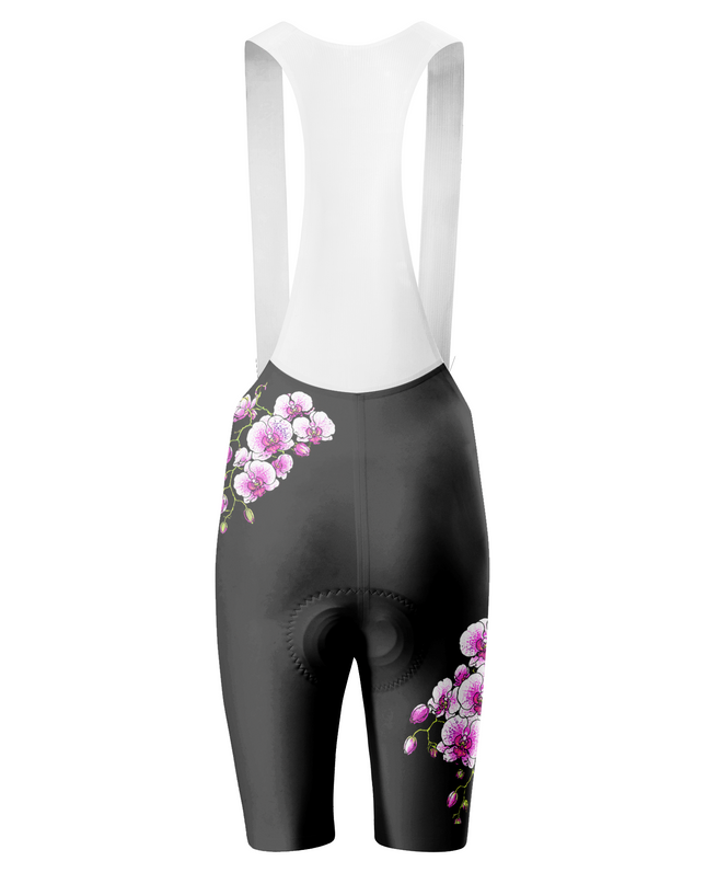 ROCKBROS Women's Black Pink Orchid Side Print White Strap Cycling Bib Shorts