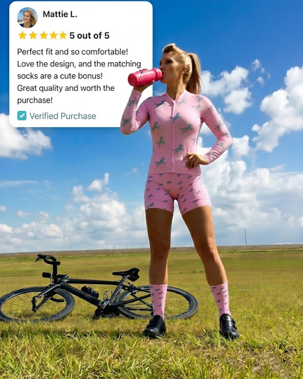 ROCKBROS Women's Pink Unicorn Print Long-Sleeve Cycling Jersey