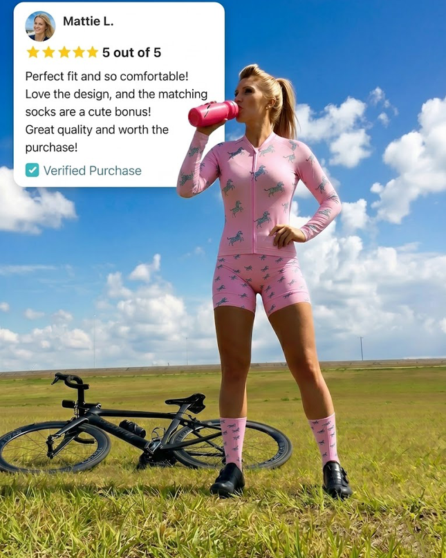 ROCKBROS Women's Pink Unicorn Print Long-Sleeve Cycling Jersey