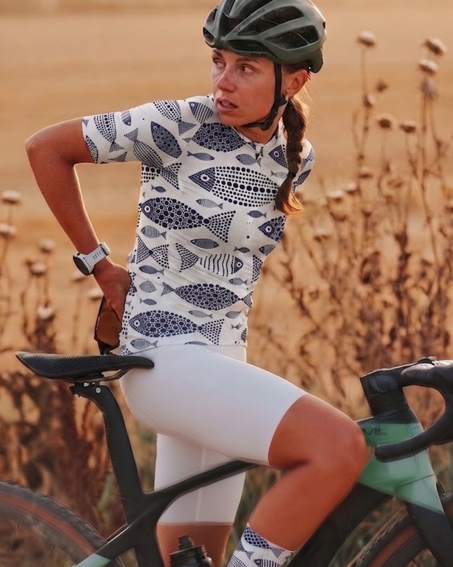 ROCKBROS Women's Cycling Jersey Short Sleeve Breathable Artistic Fish Print Jersey