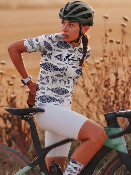 ROCKBROS Women's Cycling Jersey Short Sleeve Breathable Artistic Fish Print Jersey