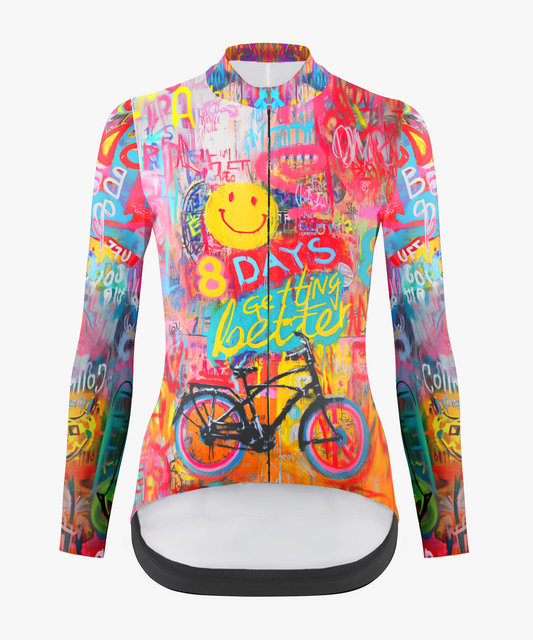 RockBros Women's Cycling jersey in colorful graffiti style