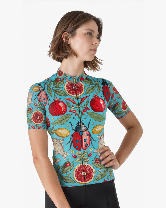 Women's Insect & Fruit Print Cycling Jersey