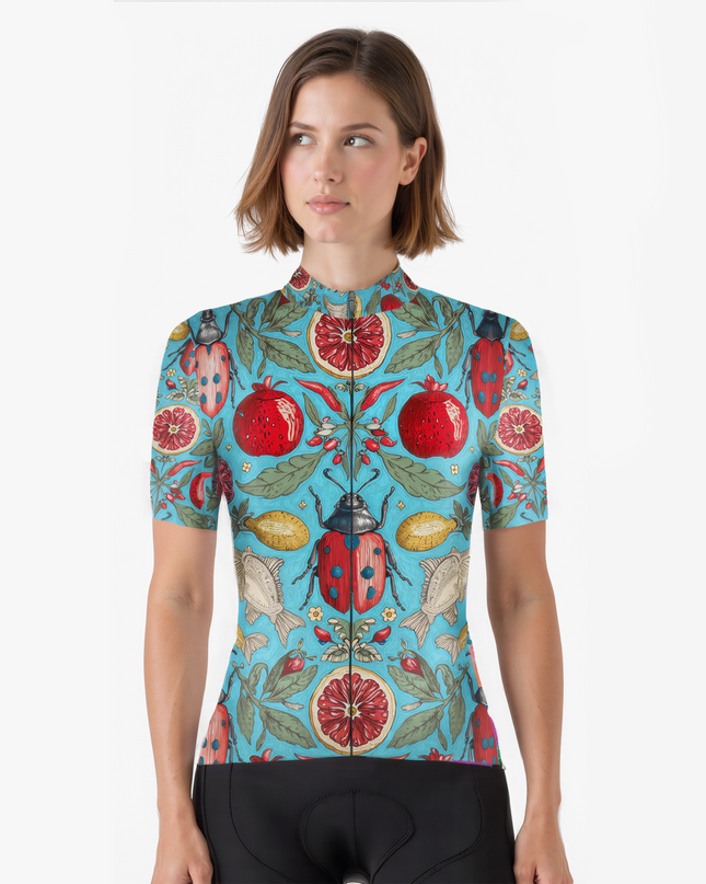 Women's Insect & Fruit Print Cycling Jersey
