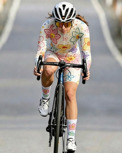 ROCKBROS Women's Hand-Drawn Graffiti Style Colorful Floral Long-Sleeve Cycling Jersey