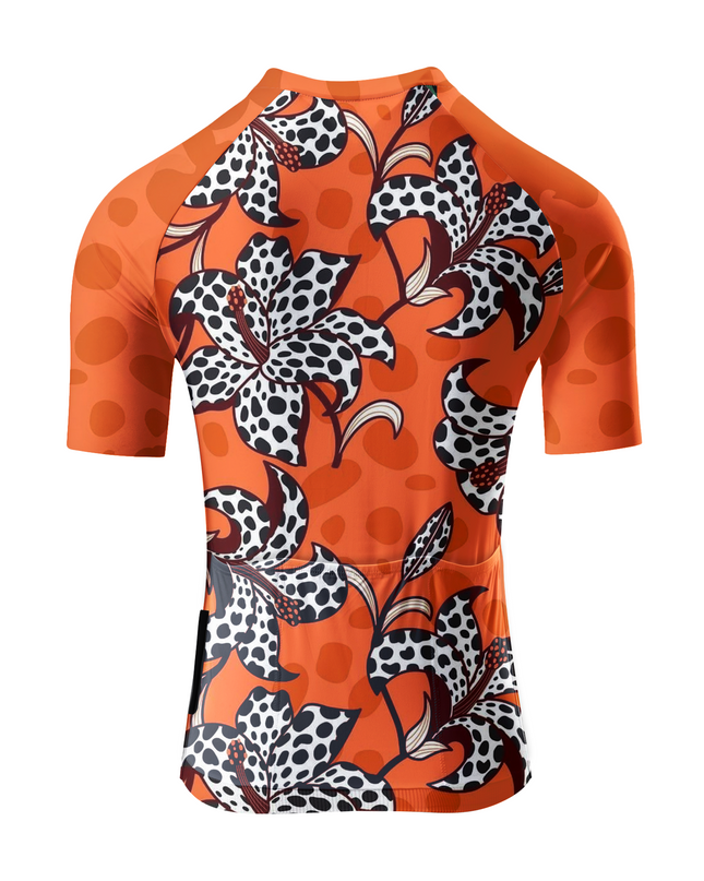 ROCKBROS Women's Orange Leopard Print Lily Floral Short Sleeve Cycling Set