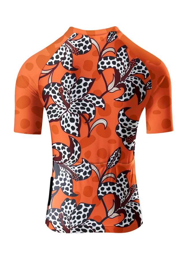 ROCKBROS Women's Orange Leopard Print Lily Floral Short Sleeve Cycling Set
