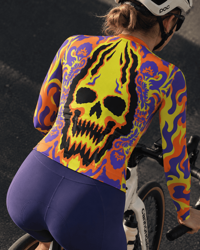 ROCKBROS "Skull Riot" Psychedelic Flame Art Long Sleeve Cycling Jersey