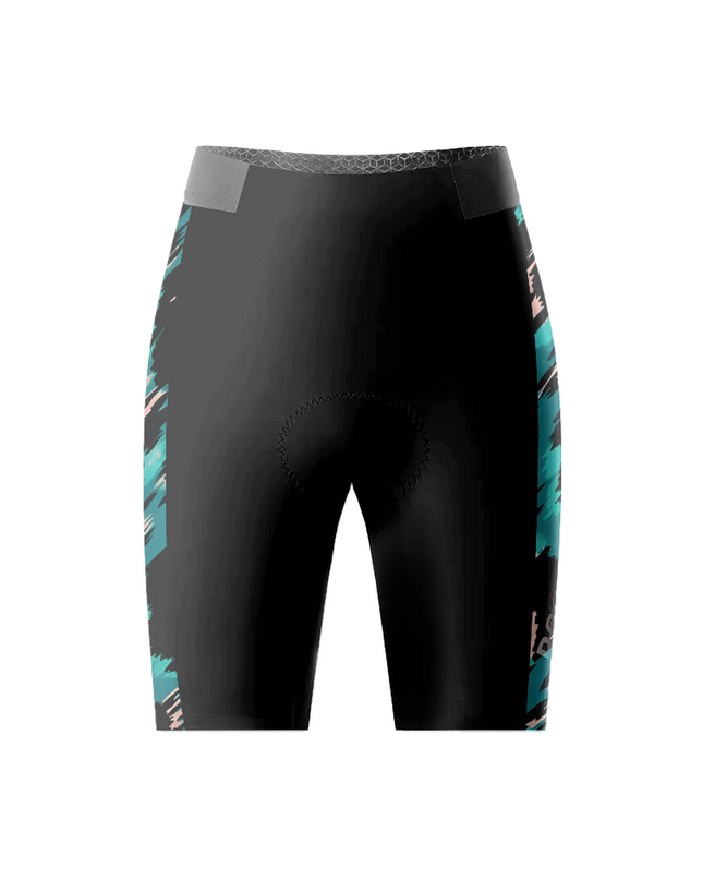 ROCKBROS Women's Street Graffiti Stealth Black & Cyan Stroke Aero Cycling Shorts