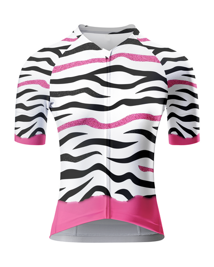ROCKBROS Women's Zebra Pink Glitter Stripe Pro Aero Cycling Jersey
