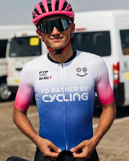 ROCKBROS Men's Pink Blue Gradient FTP Cycling Slogan Cycling Jersey